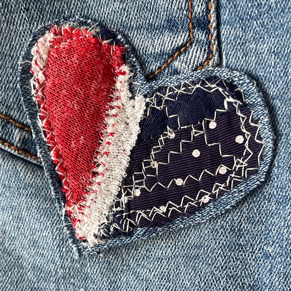 Red and navy heart applique, sewing supplies patch, fabric patch assorted 5 pcs